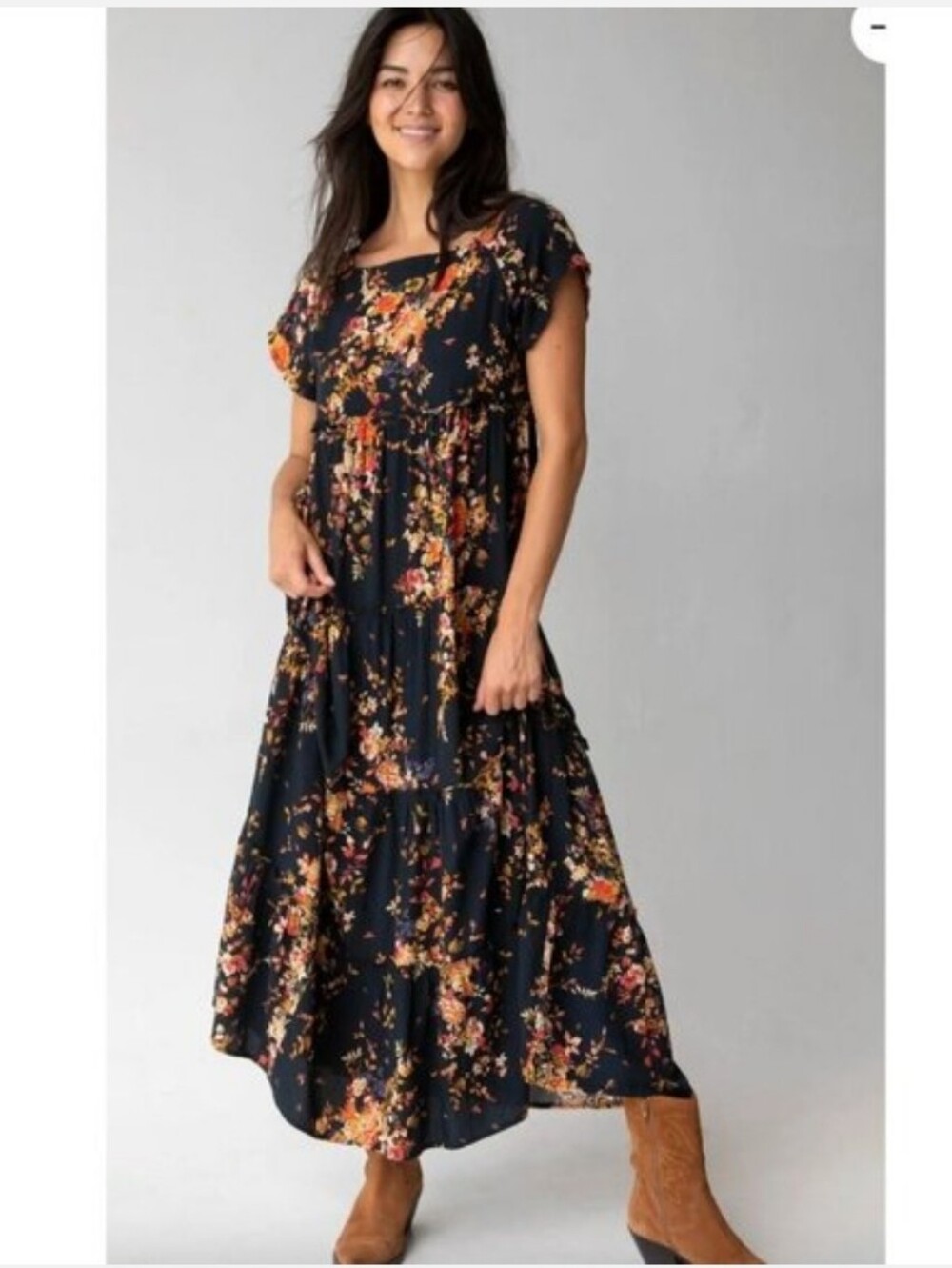 Natural Life Berkley Maxi Dress Short Sleeve Floral Flower Print Rayon Size S